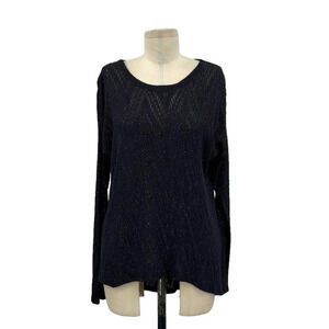 Generation Love Pointelle Lurex Metallic Navy Blue Sweater Size XS /‎ S